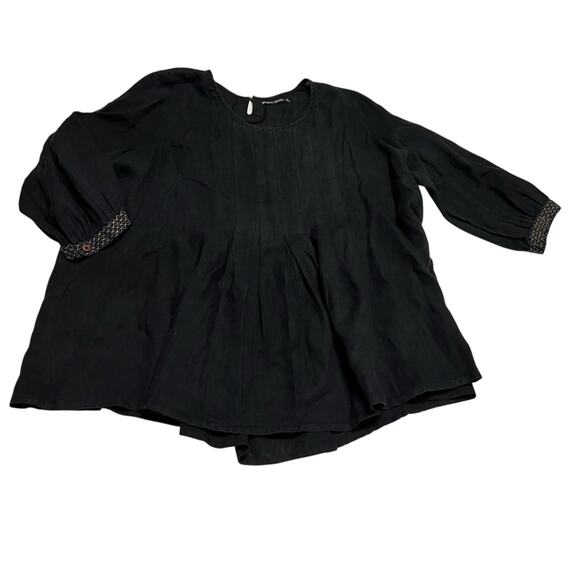 Gudrun Sjoden Womens XL Korinth Blouse 3/4 Sleeve Tunic Top Black Relaxed Linen - Picture 2 of 8
